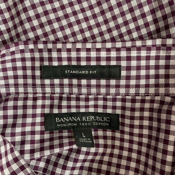 Banana Republic Button Front Shirt Mens Large Red White Gingham Plaid Cotton - Picture 5 of 8